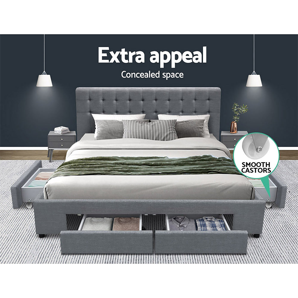 AVIO Bed Frame Queen Size with 4 Drawers Grey