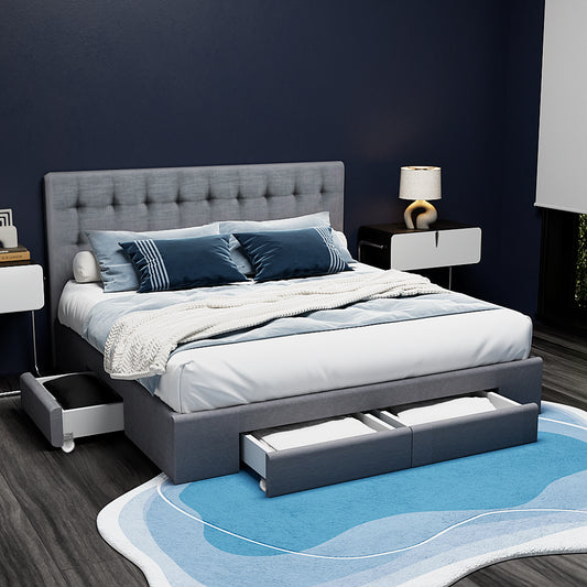 AVIO Bed Frame Queen Size with 4 Drawers Grey