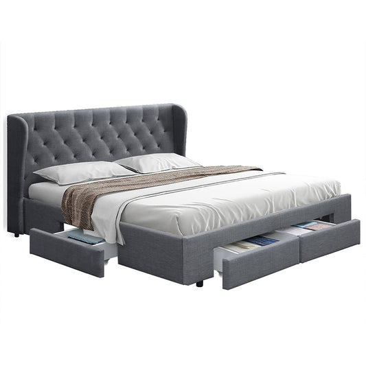 MILA Bed Frame Queen Size with 4 Drawers Grey