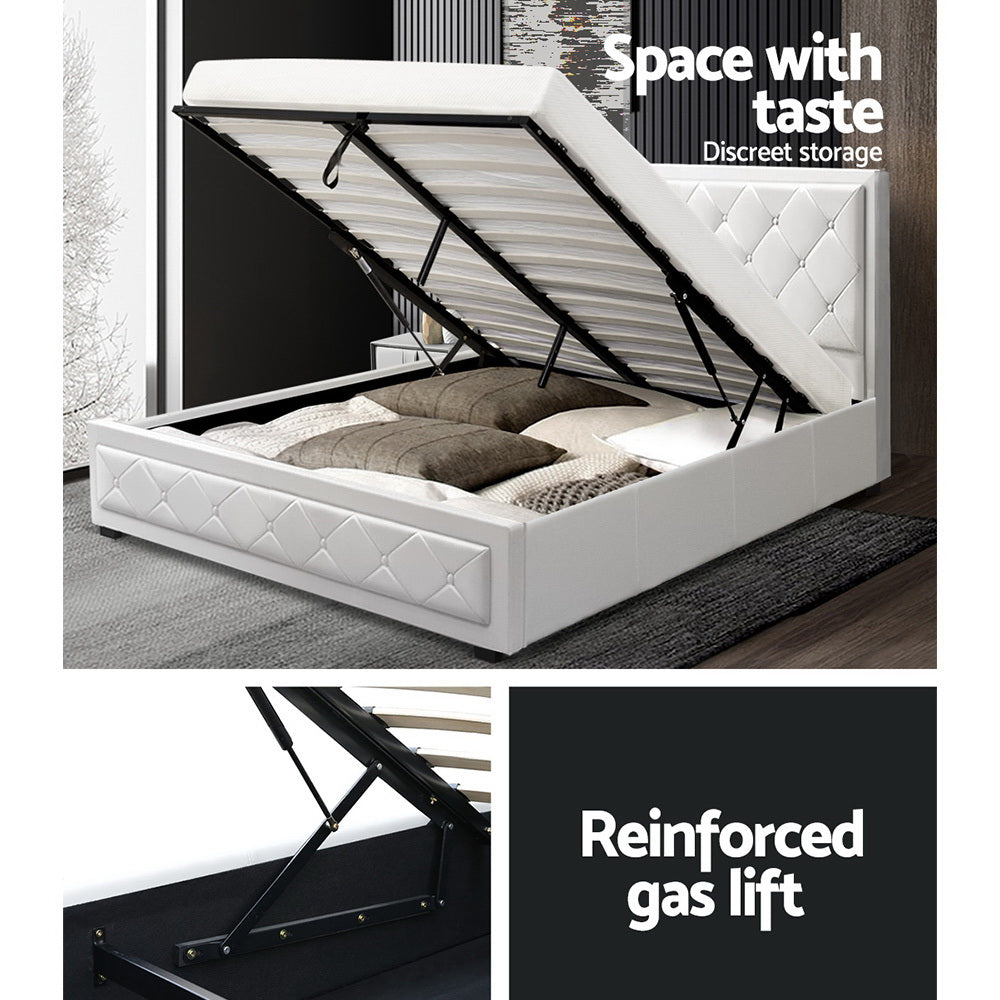 TIYO Bed Frame Double Size Gas Lift White