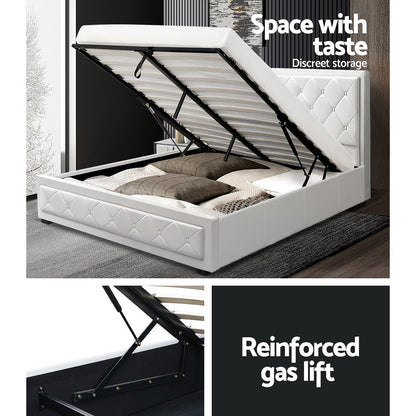 TIYO Bed Frame Double Size Gas Lift White