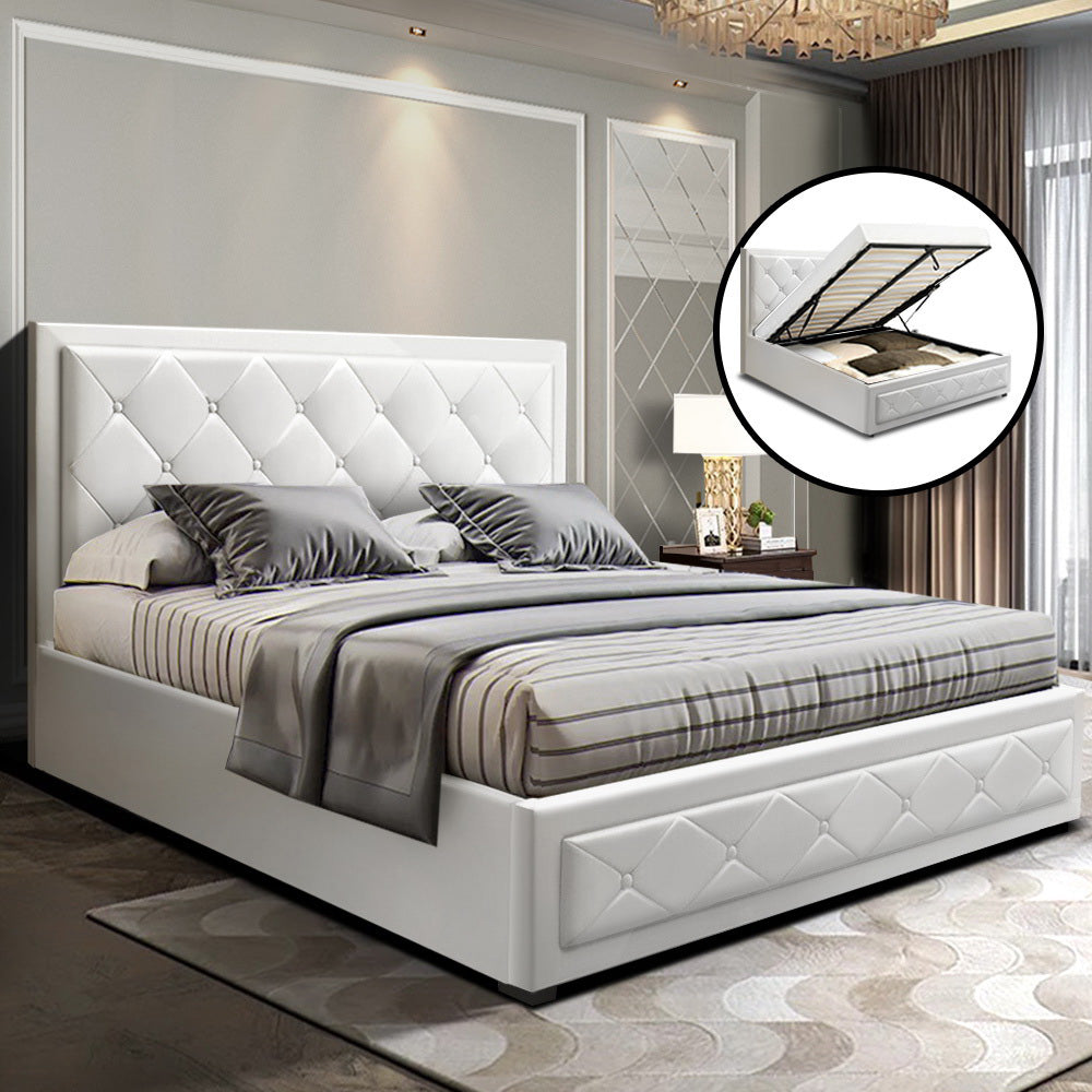 TIYO Bed Frame Double Size Gas Lift White