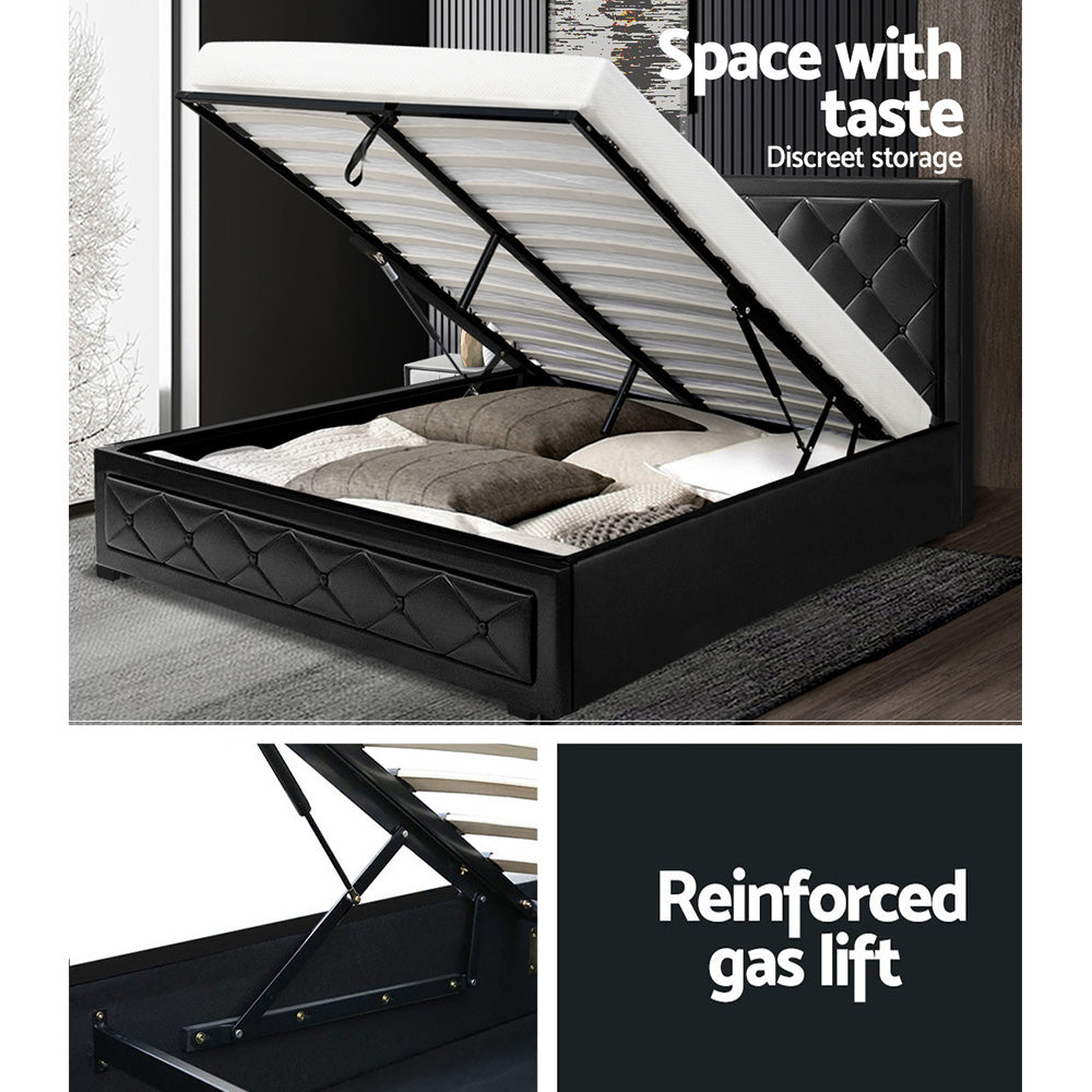 TIYO Bed Frame Double Size Gas Lift Black