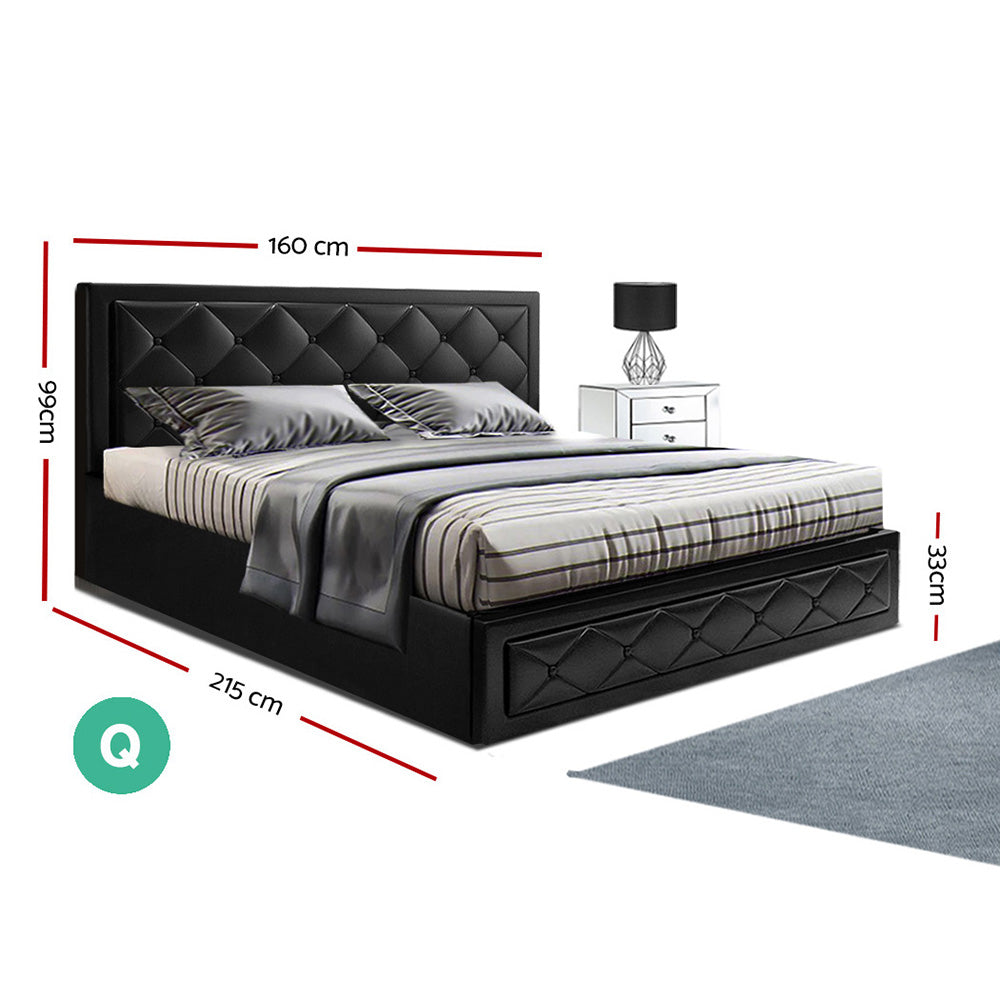 TIYO Bed Frame Queen Size Gas Lift Black