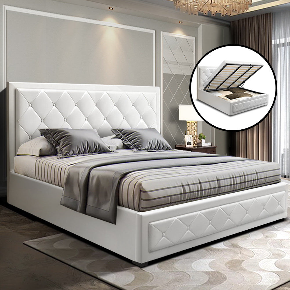 TIYO Bed Frame King Size Gas Lift White