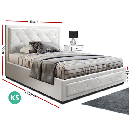 TIYO Bed Frame King Single Size Gas Lift White