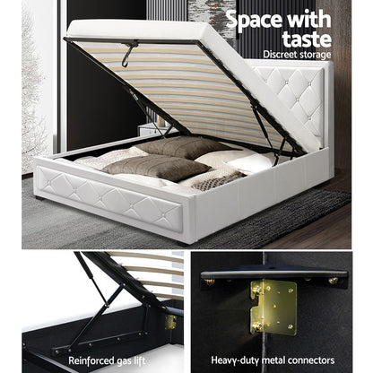 TIYO Bed Frame King Single Size Gas Lift White