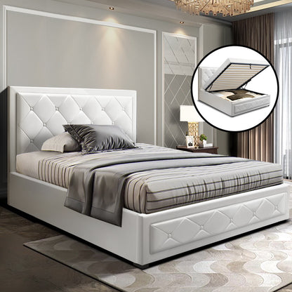 TIYO Bed Frame King Single Size Gas Lift White