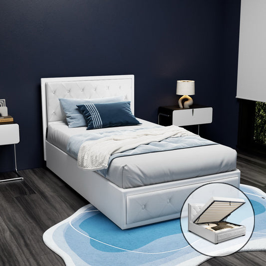 TIYO Bed Frame King Single Size Gas Lift White