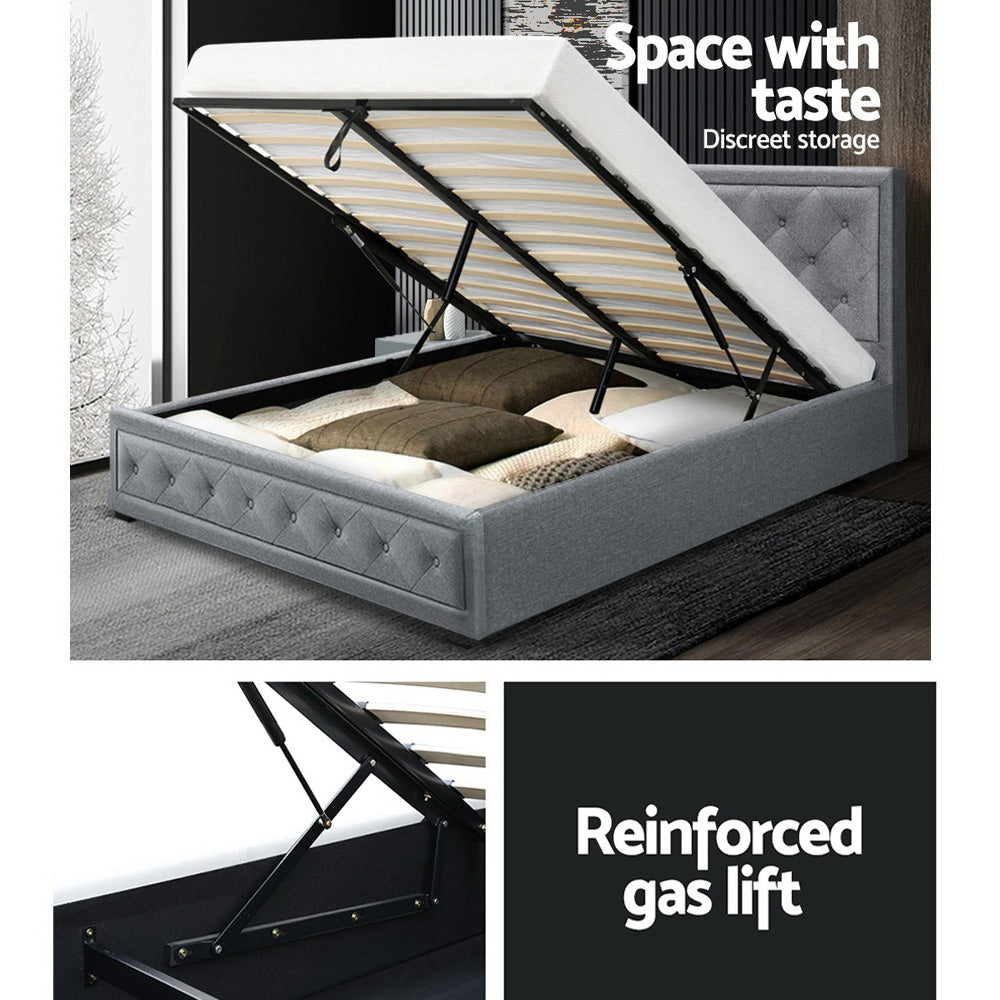 TIYO Bed Frame Queen Size Gas Lift Grey