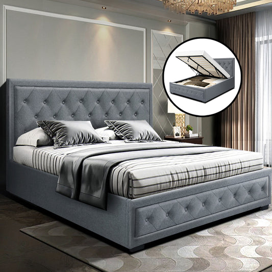 TIYO Bed Frame Queen Size Gas Lift Grey