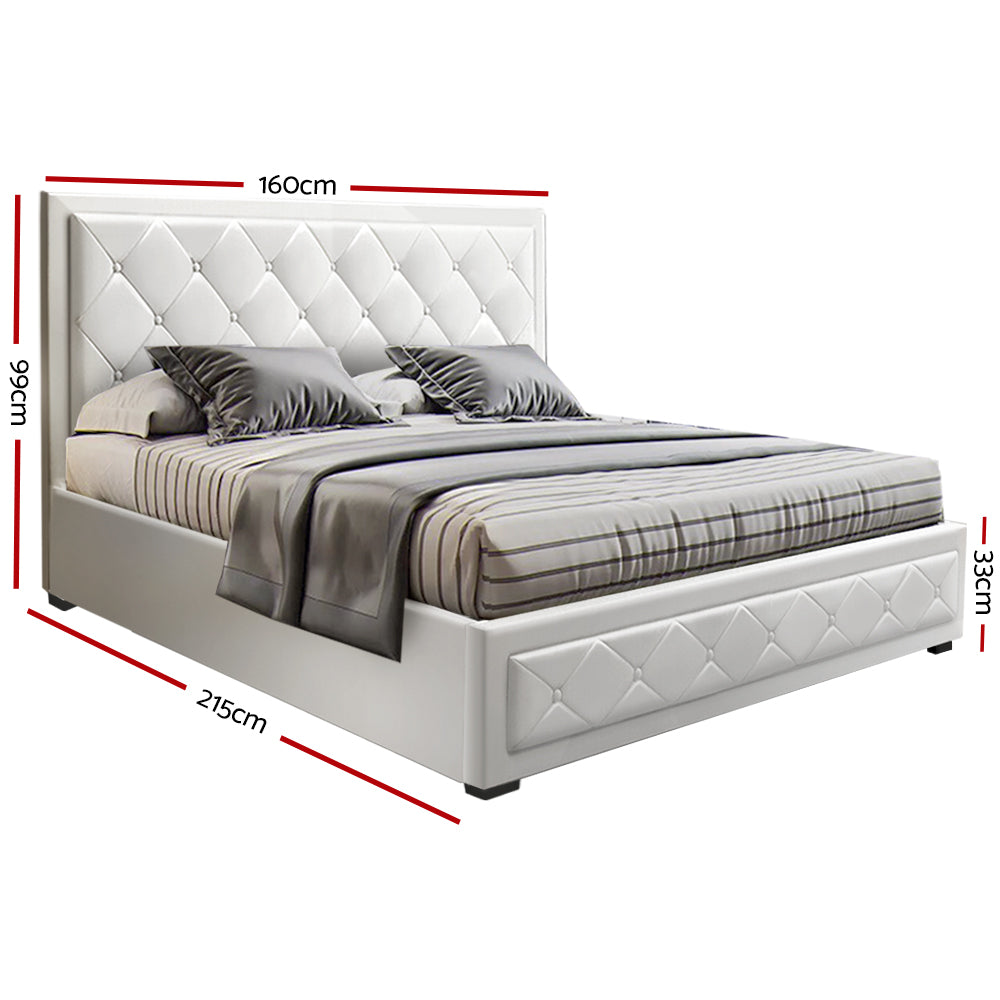 TIYO Bed Frame Queen Size Gas Lift White