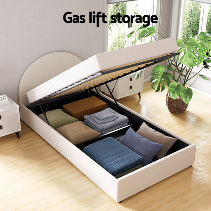 Bed Frame Gas Lift Strorage Beds Base Platform Boucle Fabric King Single ELLA