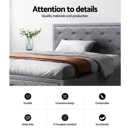 Grey Bed Frame King Single Size Gas Lift Storage Mattress Base Wooden