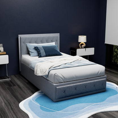 Grey Bed Frame King Single Size Gas Lift Storage Mattress Base Wooden