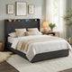Queen Bed Frame Gas Lift Storage Bed with Charging Ports Upholstered Geometric Headboard Charcoal Grey