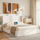 Queen Bed Frame with Gaslift Storage USB Type-C Charging Ports Velvet Upholstery White