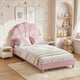 Single Bed Frame Scallop Upholstered Headboard Pink Velvet Platform Base Support up to 180kg