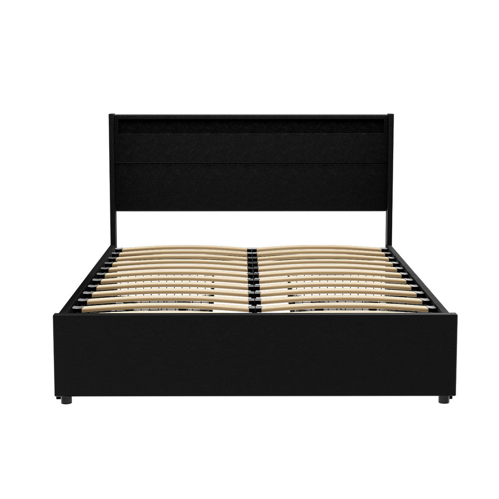 DUNN Bed Frame Double Size LED with 4 Drawers Black