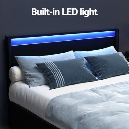 DUNN Bed Frame Queen Size LED with 4 Drawers Black