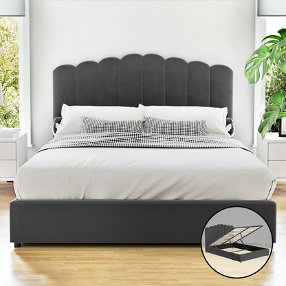 FION Bed Frame Double Size Velvet Grey