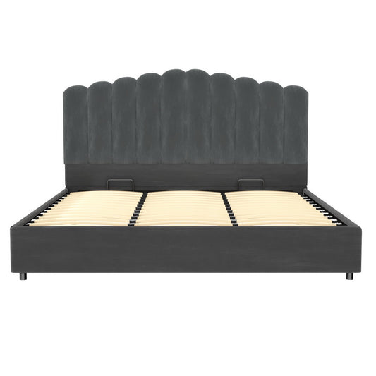 FION Bed Frame King Size Velvet Grey