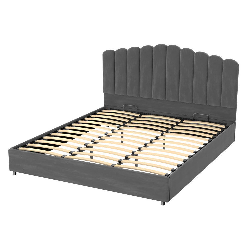 FION Bed Frame King Size Velvet Grey
