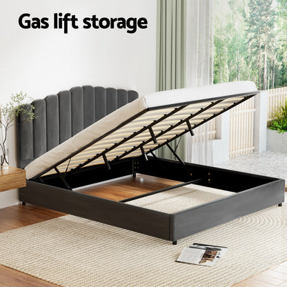 FION Bed Frame King Size Velvet Grey