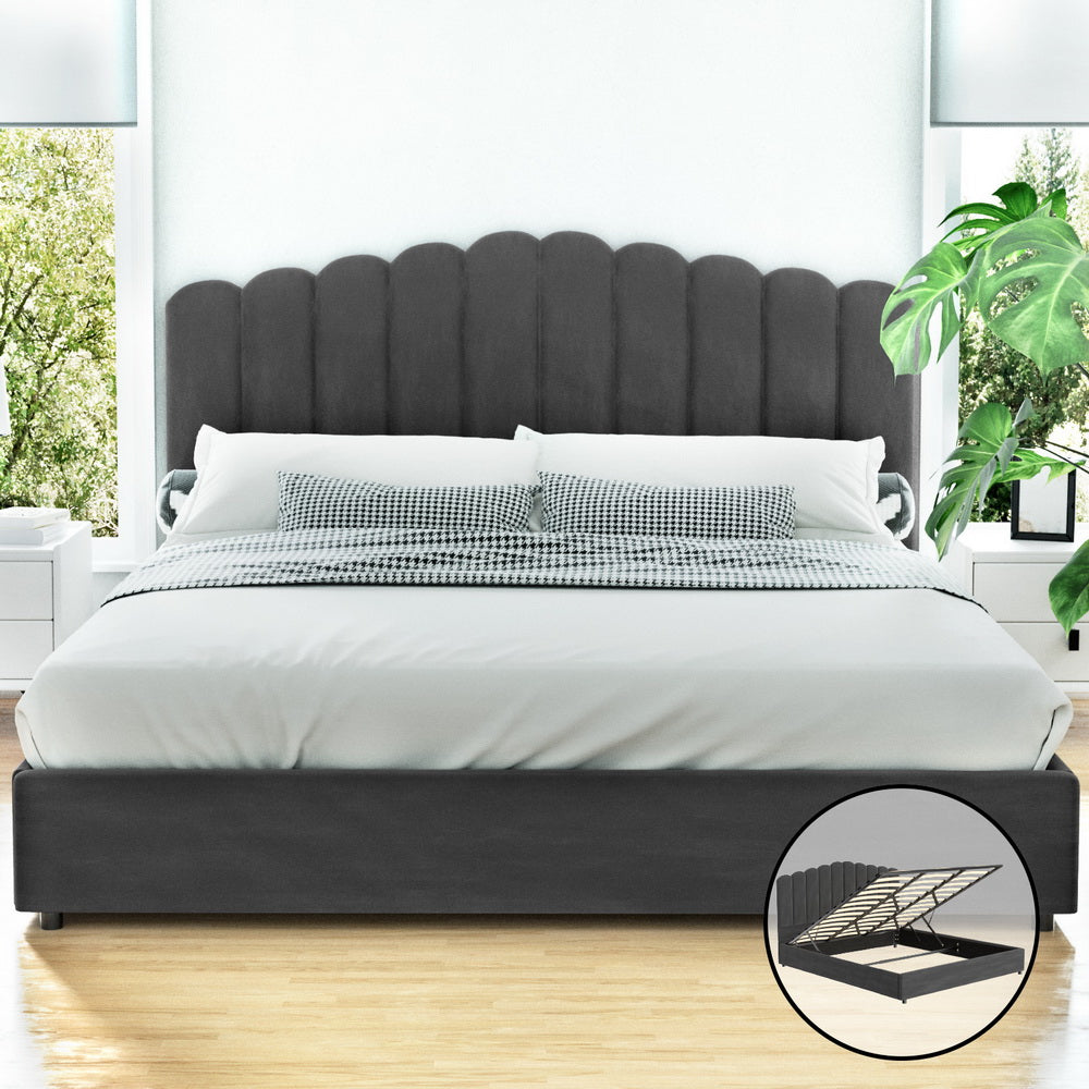 FION Bed Frame King Size Velvet Grey