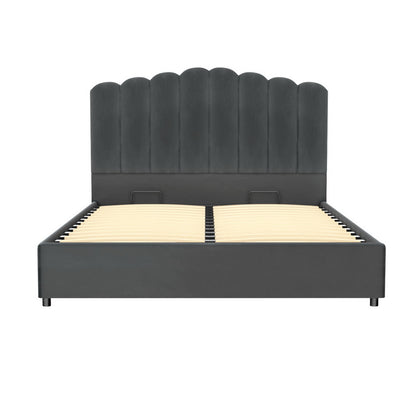 FION Bed Frame Queen Size Velvet Grey