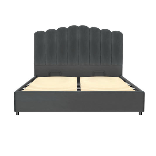 FION Bed Frame Queen Size Velvet Grey