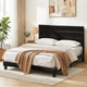King Bed Frame Upholstered Platform Base with Geometric Headboard Black Velvet