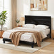 Queen Bed Frame Upholstered Platform Base with Geometric Headboard Black Velvet