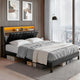 Queen Bed Frame LED Storage Headboard with Charging Station Black