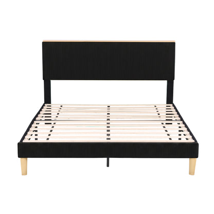 Artiss Double Bed Frame Upholstered Adjustable Headboard Mood Lighting Heavy Duty Black Velvet