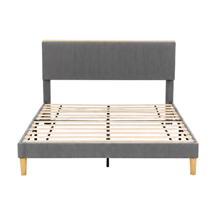 Artiss Queen Bed Frame Upholstered Adjustable Headboard Mood Lighting Heavy Duty Grey Velvet