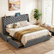 King Bed Frame with 4 Storage Drawers and Charging Station Tufted Wingback Headboard 300kg Loads Charcoal Grey