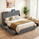 Queen Bed Frame with 4 Storage Drawers and Charging Station Tufted Wingback Headboard 300kg Loads Charcoal Grey