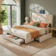 King Bed Frame with Charging Station and Storage Drawers Beige 300KG Noise Free