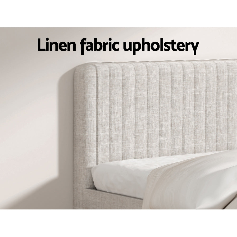 Artiss BedStory King Bed Frame with Mattress Set Platform Base Pocket Coil Linen Upholstered