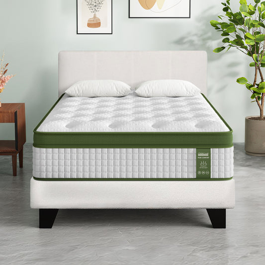 BedStory Single Bed Frame Mattress Bundle Platform Headboard Medium Firm Hybrid White