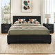Gas Lift Queen Bed Frame and 2 Bedside Table Set Leather Black
