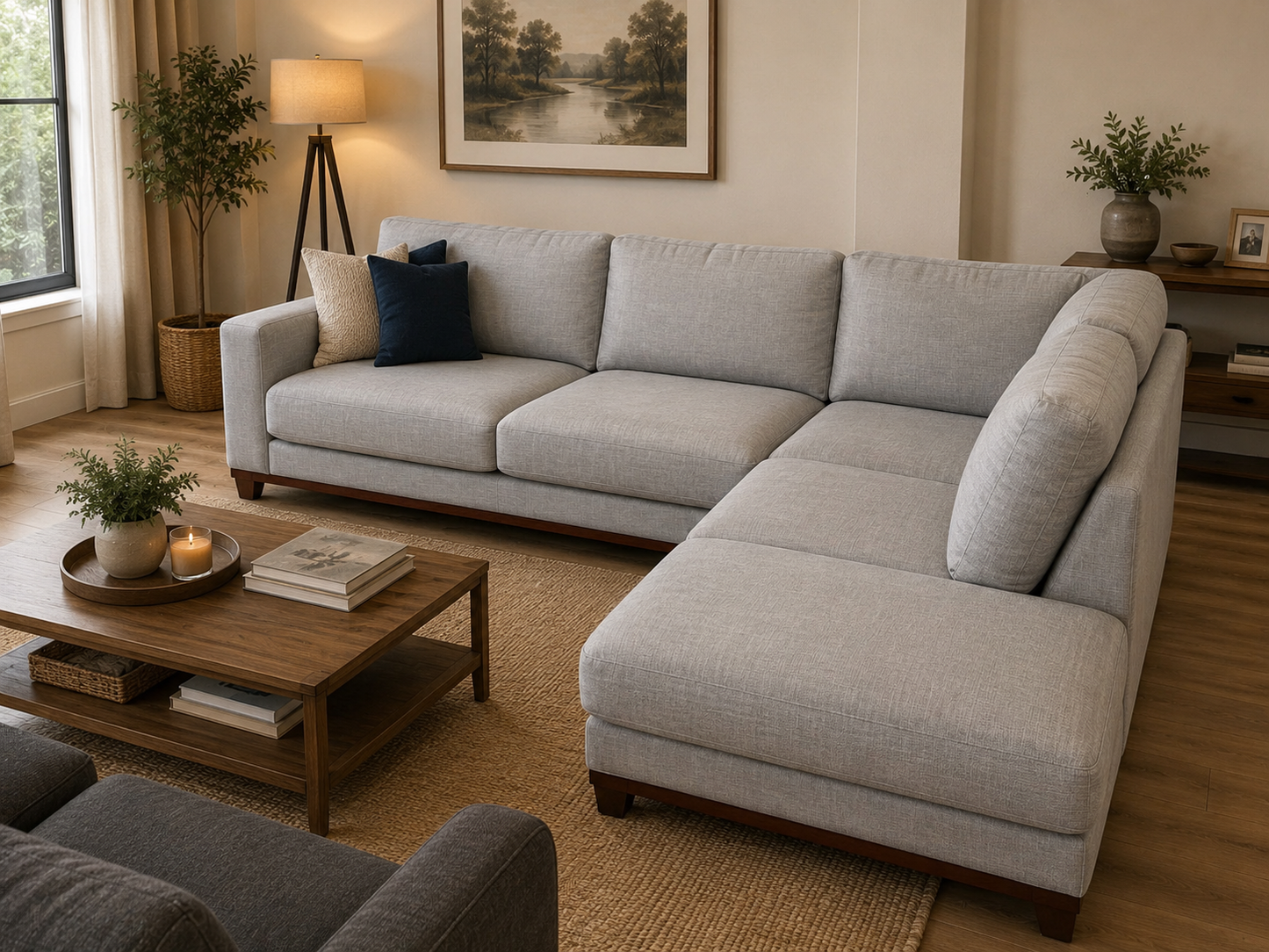 Grey L Shape Sofa – Spacious L-Shape | Pre-Owned | Steam Cleaned | Sydney-Wide Delivery