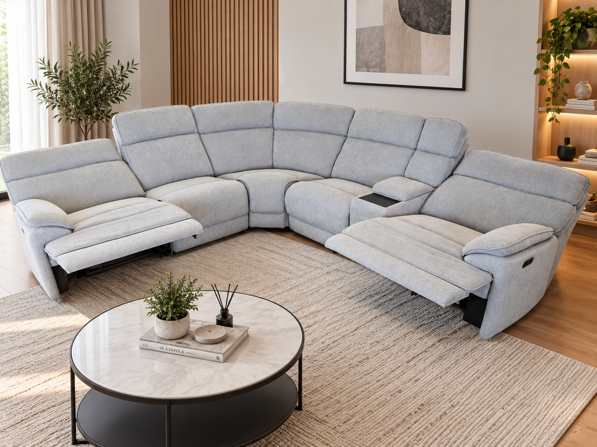 Brand New Harvey Norman Light Grey U-Shape Recliner Sofa | Sydney Wide Delivery