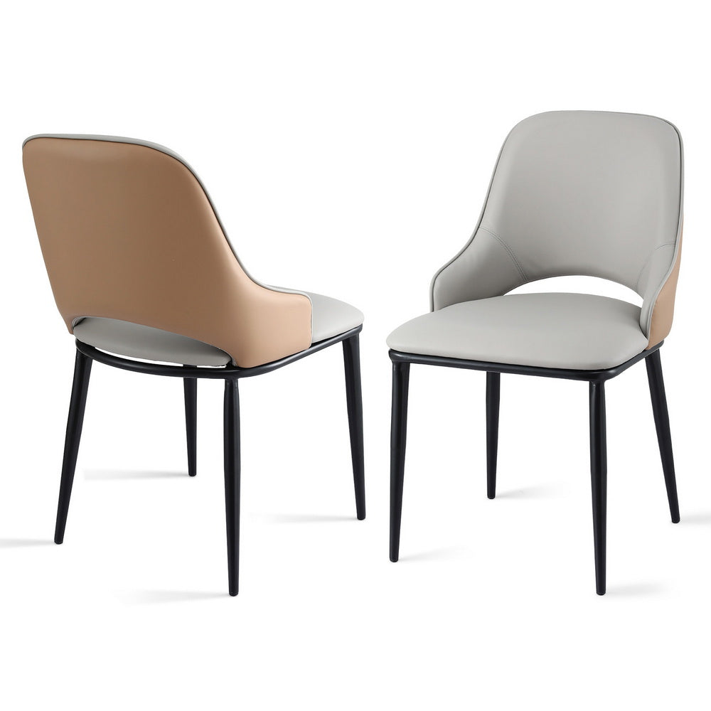 2x Dining Chairs Hollow PU Leather Kitchen Lounge Cafe Accent Chair Grey