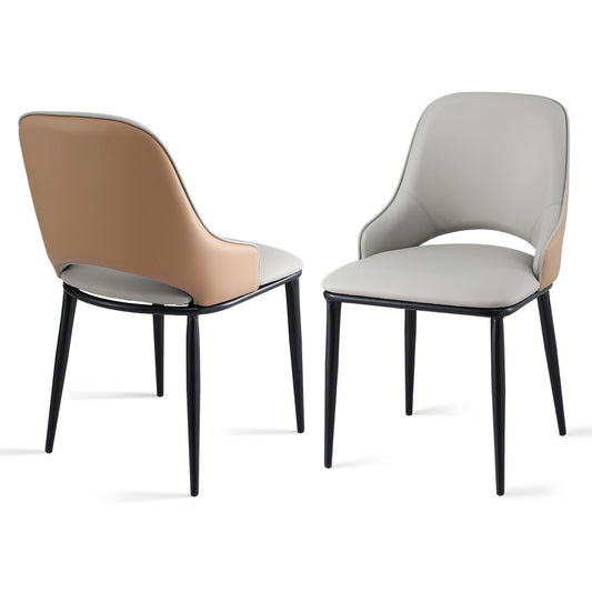 2x Dining Chairs Hollow PU Leather Kitchen Lounge Cafe Accent Chair Grey