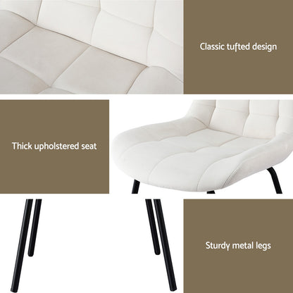 2x Dining Chairs Velvet Tufted Kitchen Lounge Cafe Accent Chair Beige