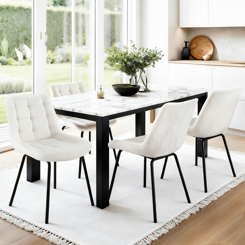 4x Dining Chairs Velvet Tufted Kitchen Lounge Cafe Accent Chair Beige