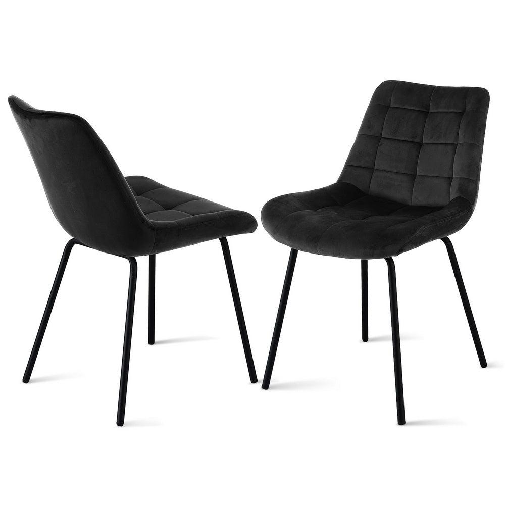 2x Dining Chairs Velvet Tufted Kitchen Lounge Cafe Accent Chair Black