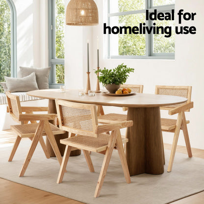 2x Dining Chairs Wooden Rattan Seat Rubber Wood Frame